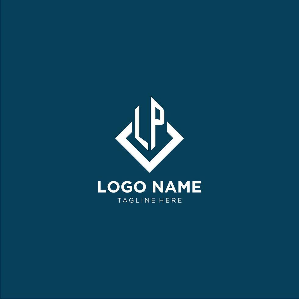 Initial LP logo square rhombus with lines, modern and elegant logo design vector