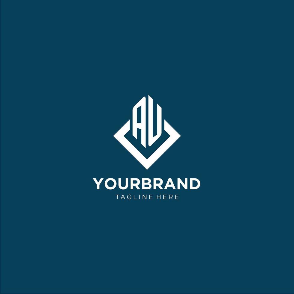 Initial AU logo square rhombus with lines, modern and elegant logo design vector