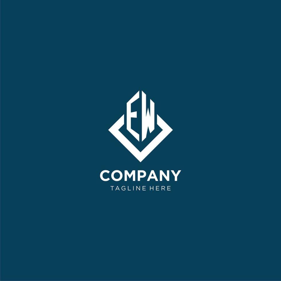 Initial EW logo square rhombus with lines, modern and elegant logo design vector