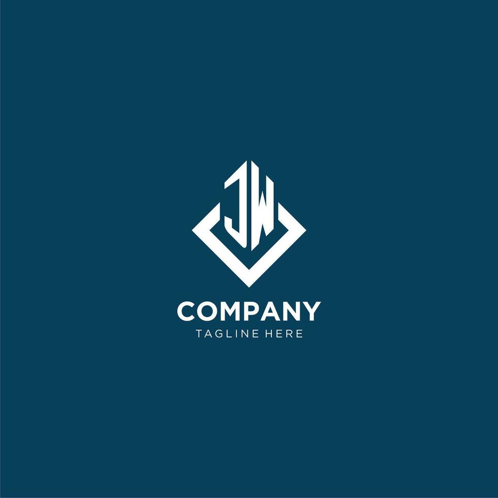 Initial JW logo square rhombus with lines, modern and elegant logo design vector