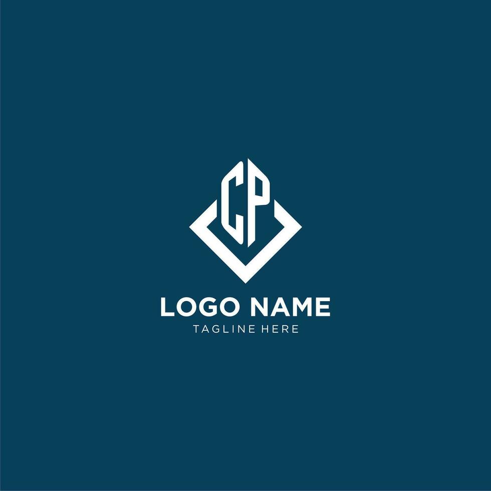 Initial CP logo square rhombus with lines, modern and elegant logo design vector