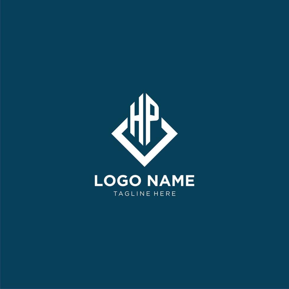 Initial HP logo square rhombus with lines, modern and elegant logo design vector