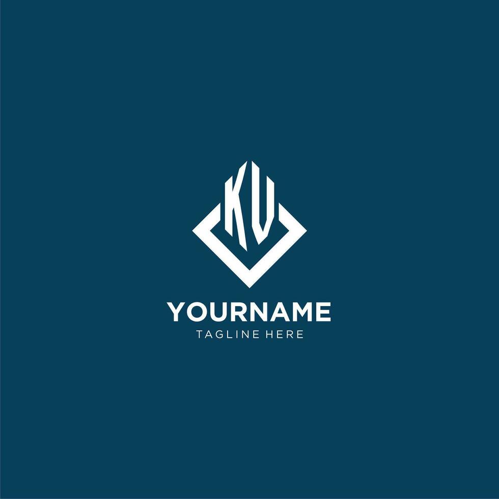 Initial KV logo square rhombus with lines, modern and elegant logo design vector