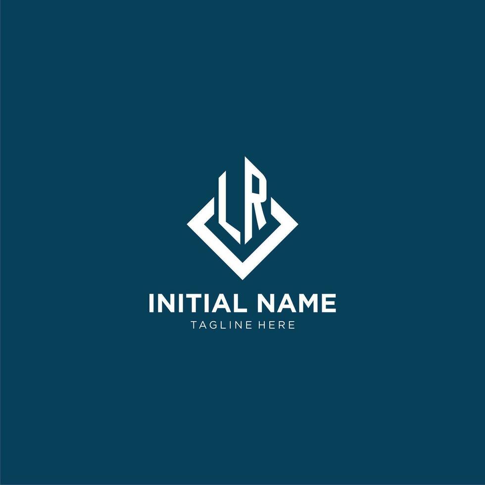 inicial lr logo cuadrado rombo con líneas, moderno y elegante logo diseño vector