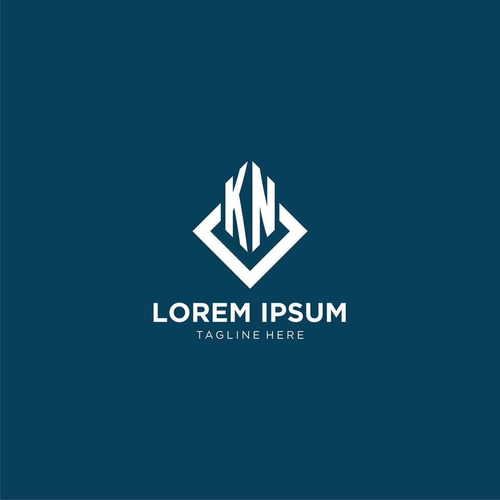 Initial KN logo square rhombus with lines, modern and elegant logo design vector