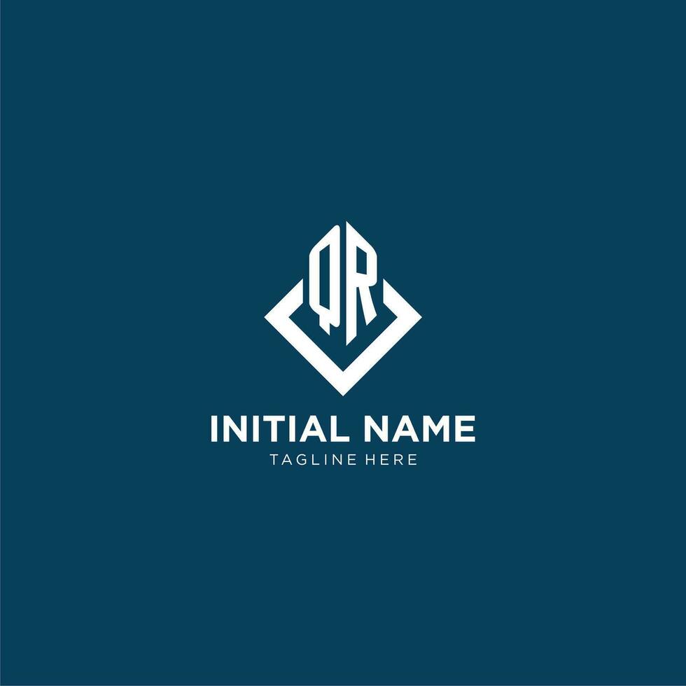 Initial QR logo square rhombus with lines, modern and elegant logo design vector