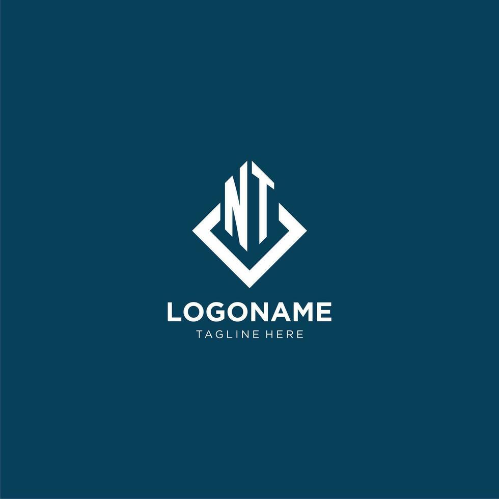 Initial NT logo square rhombus with lines, modern and elegant logo design vector