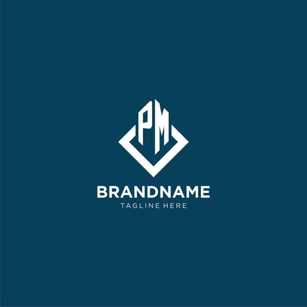 Initial PM logo square rhombus with lines, modern and elegant logo design vector