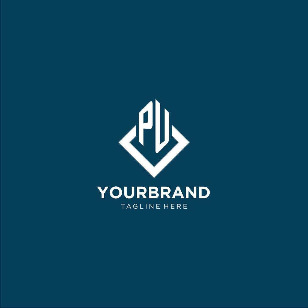 Initial PU logo square rhombus with lines, modern and elegant logo design vector