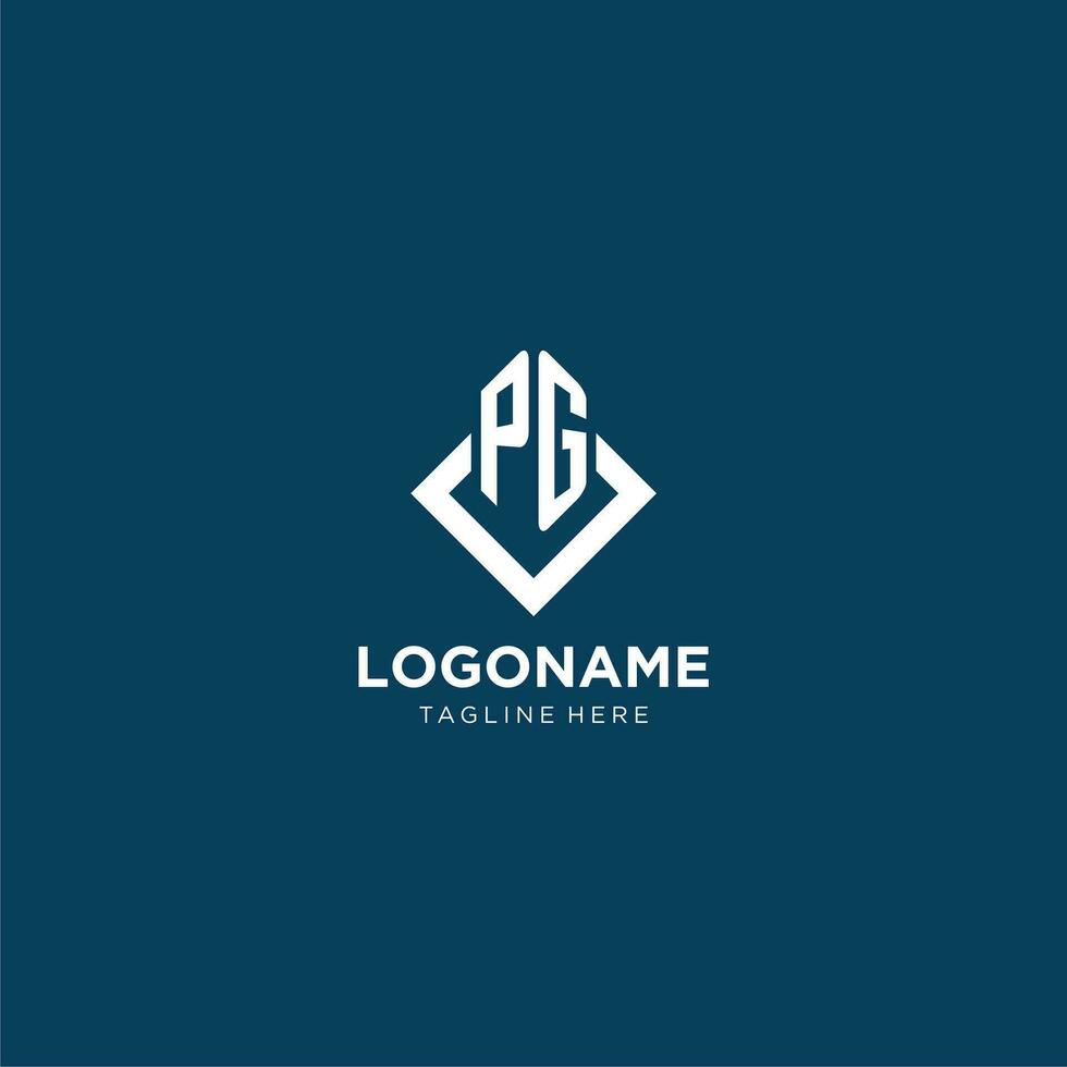 inicial pg logo cuadrado rombo con líneas, moderno y elegante logo diseño vector