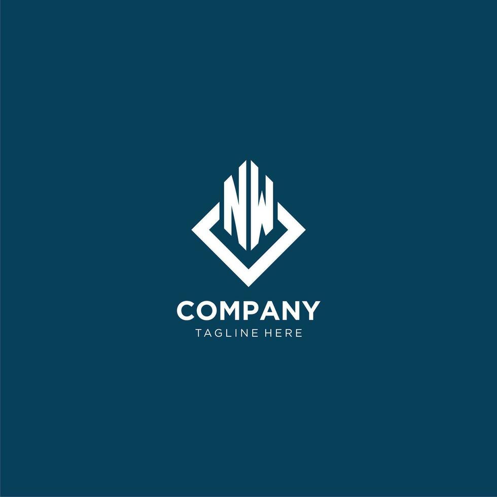 Initial NW logo square rhombus with lines, modern and elegant logo design vector