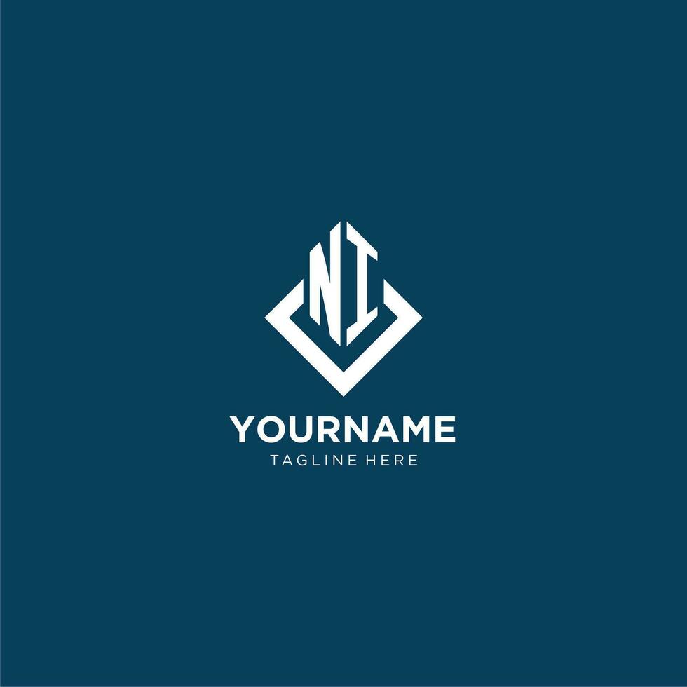Initial NI logo square rhombus with lines, modern and elegant logo design vector