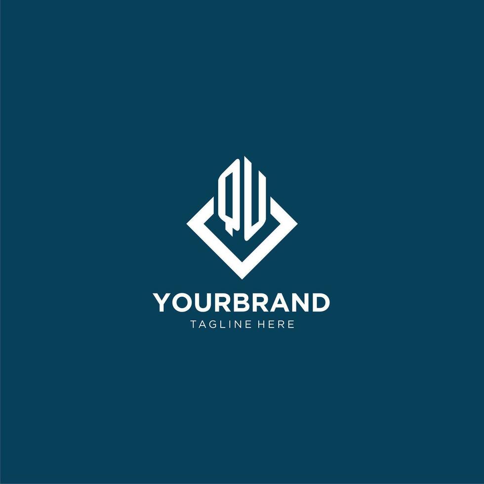 Initial QU logo square rhombus with lines, modern and elegant logo design vector