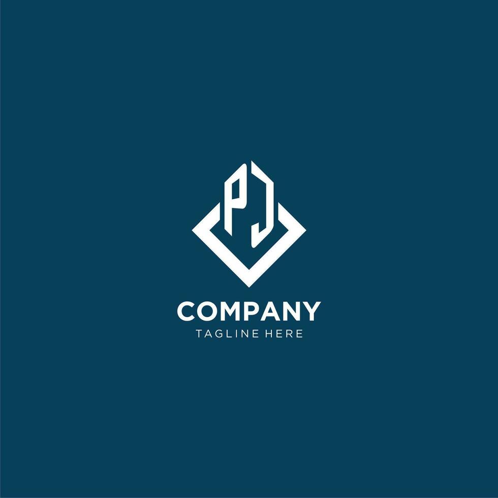 Initial PJ logo square rhombus with lines, modern and elegant logo design vector