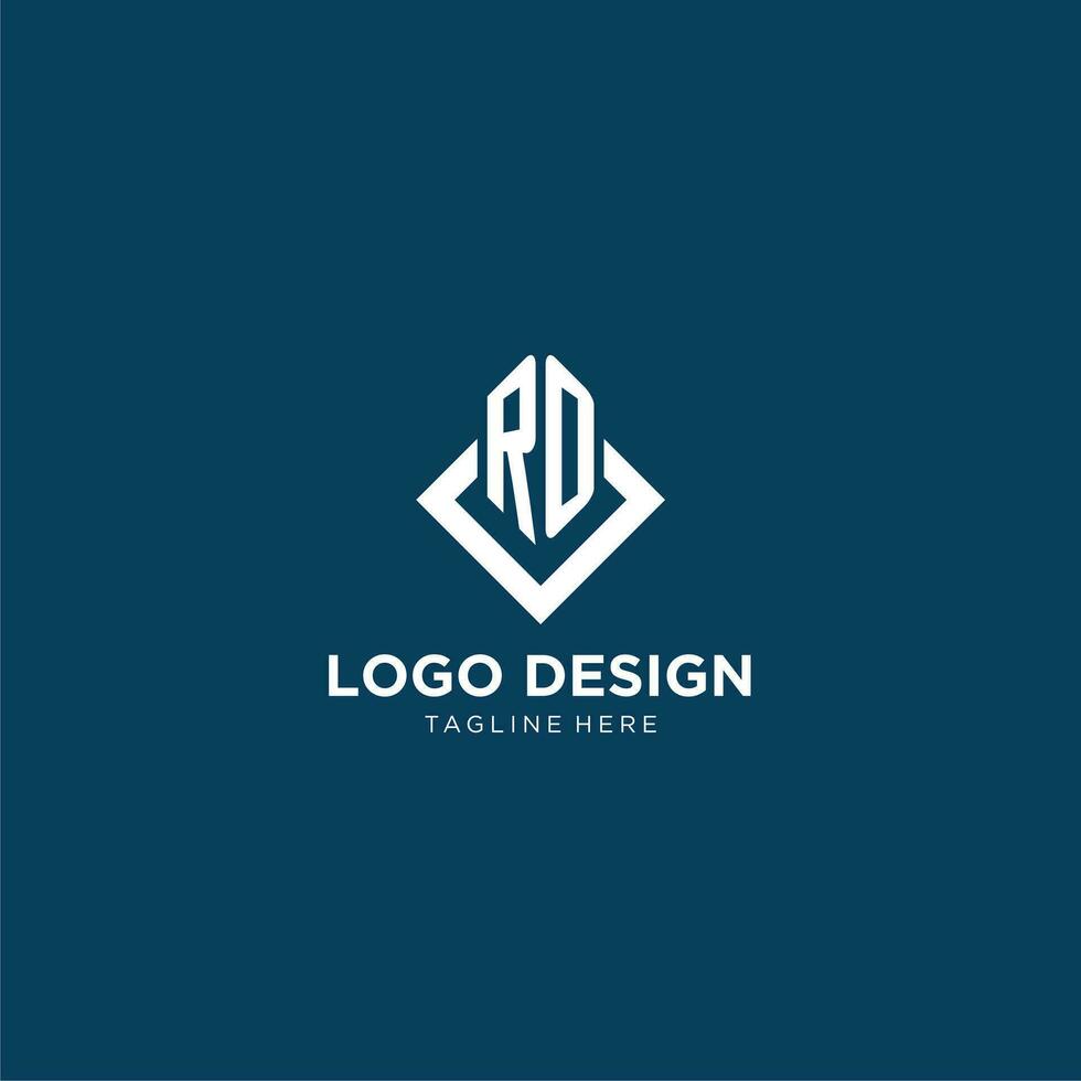 inicial ro logo cuadrado rombo con líneas, moderno y elegante logo diseño vector