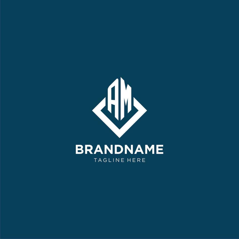 Initial AM logo square rhombus with lines, modern and elegant logo design vector