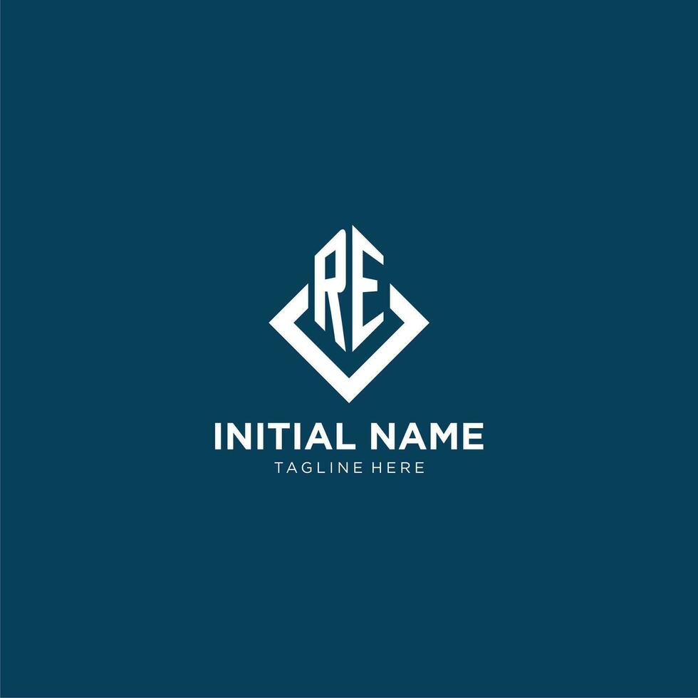 Initial RE logo square rhombus with lines, modern and elegant logo design vector