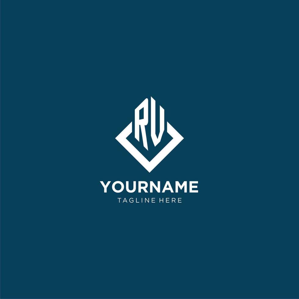 Initial RV logo square rhombus with lines, modern and elegant logo design vector