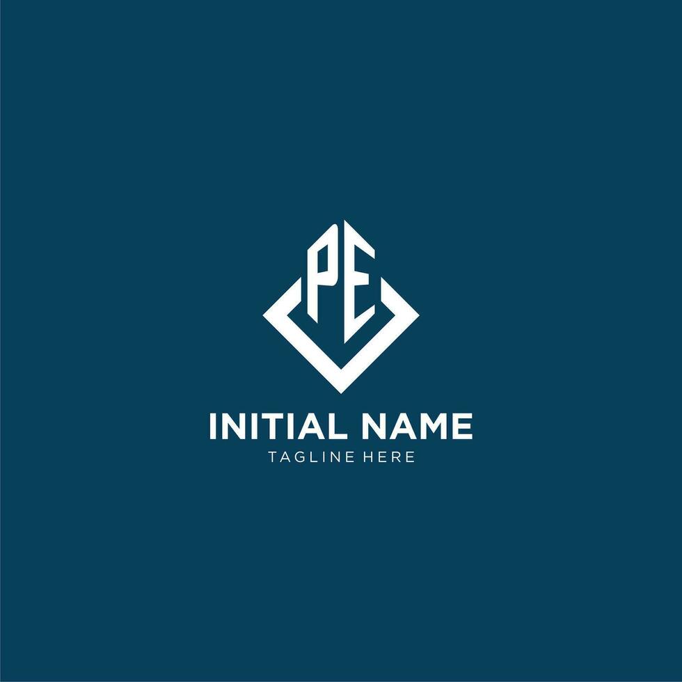 Initial PE logo square rhombus with lines, modern and elegant logo design vector
