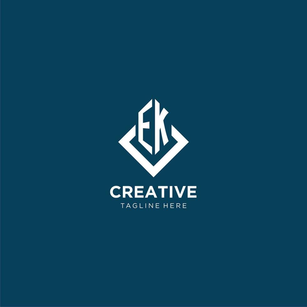 Initial EK logo square rhombus with lines, modern and elegant logo design vector