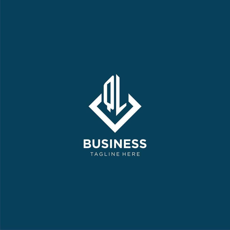 Initial QL logo square rhombus with lines, modern and elegant logo design vector
