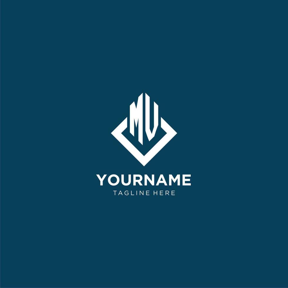 Initial MV logo square rhombus with lines, modern and elegant logo design vector