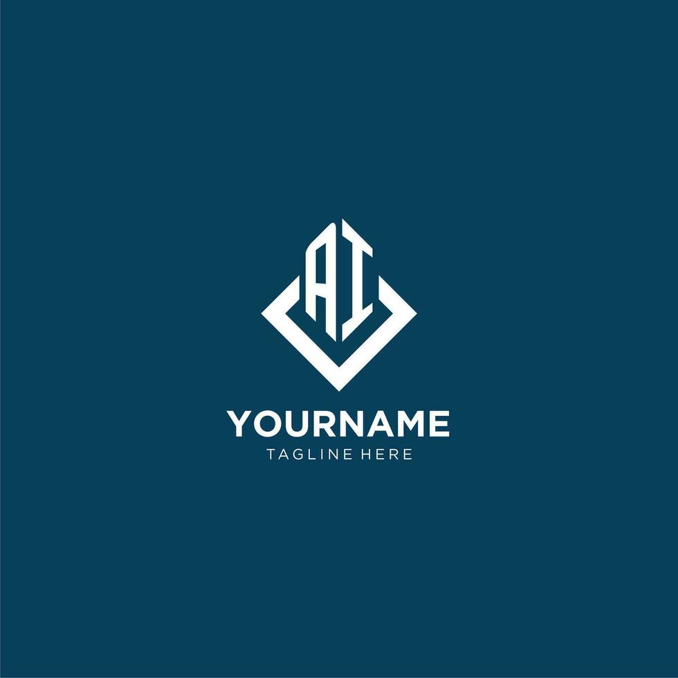 Initial AI logo square rhombus with lines, modern and elegant logo design vector