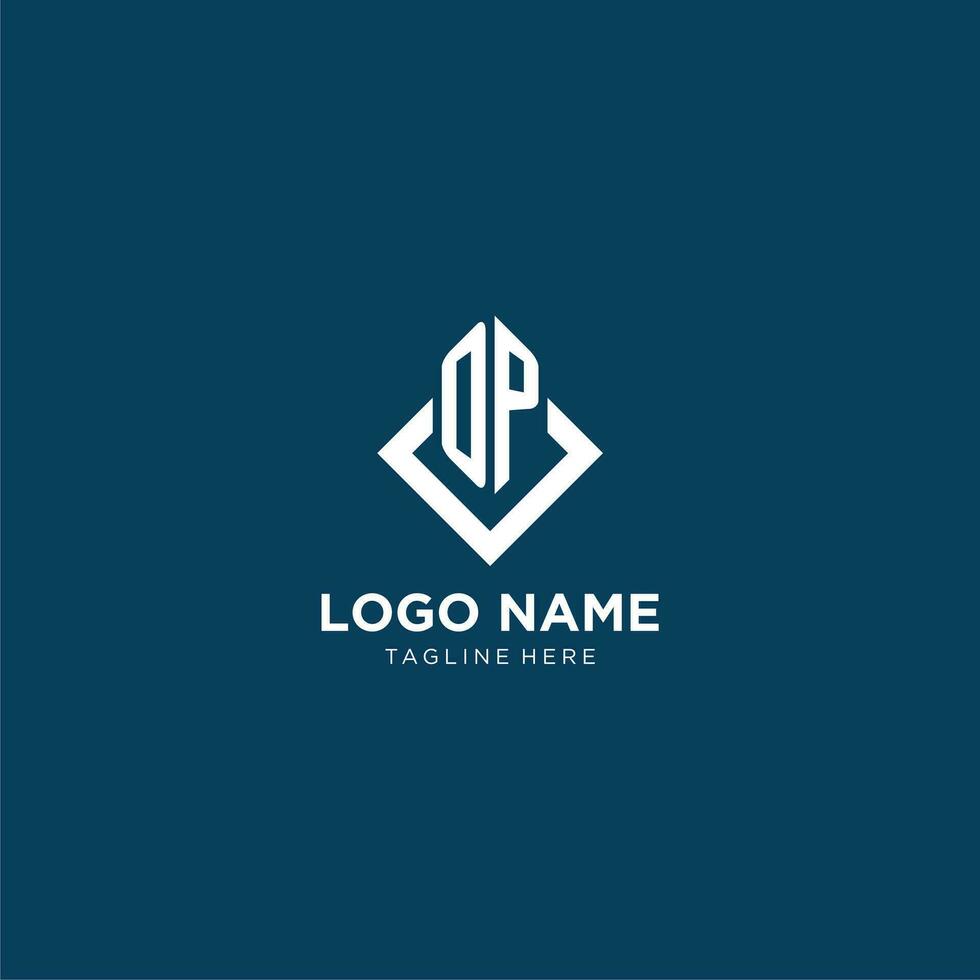 Initial OP logo square rhombus with lines, modern and elegant logo design vector