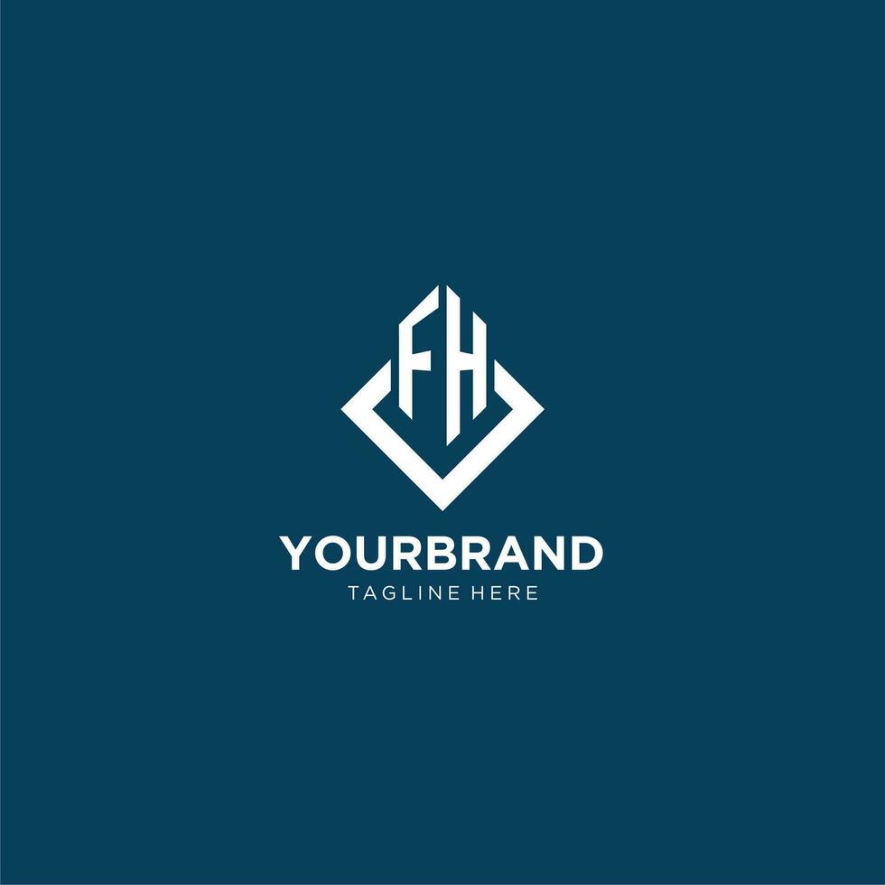 Initial FH logo square rhombus with lines, modern and elegant logo design vector