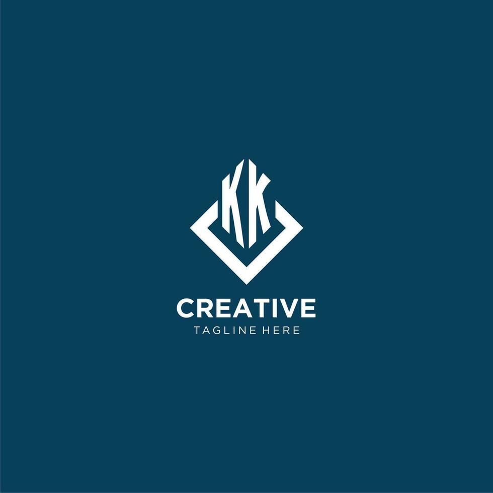 Initial KK logo square rhombus with lines, modern and elegant logo design vector