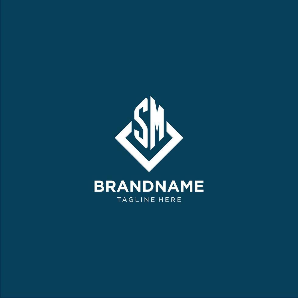 Initial SM logo square rhombus with lines, modern and elegant logo design vector