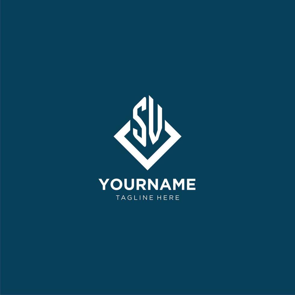 Initial SV logo square rhombus with lines, modern and elegant logo design vector