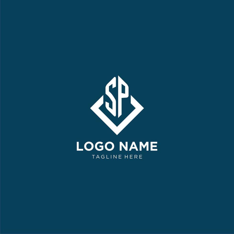 Initial SP logo square rhombus with lines, modern and elegant logo design vector
