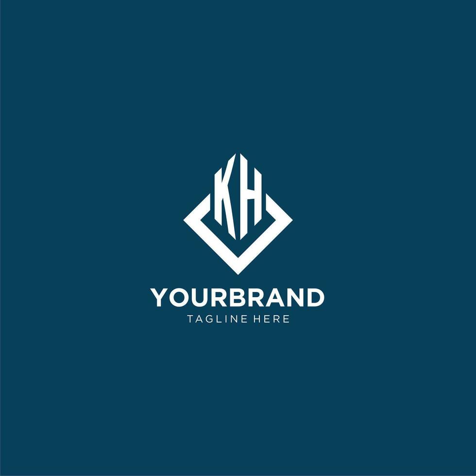 Initial KH logo square rhombus with lines, modern and elegant logo design vector
