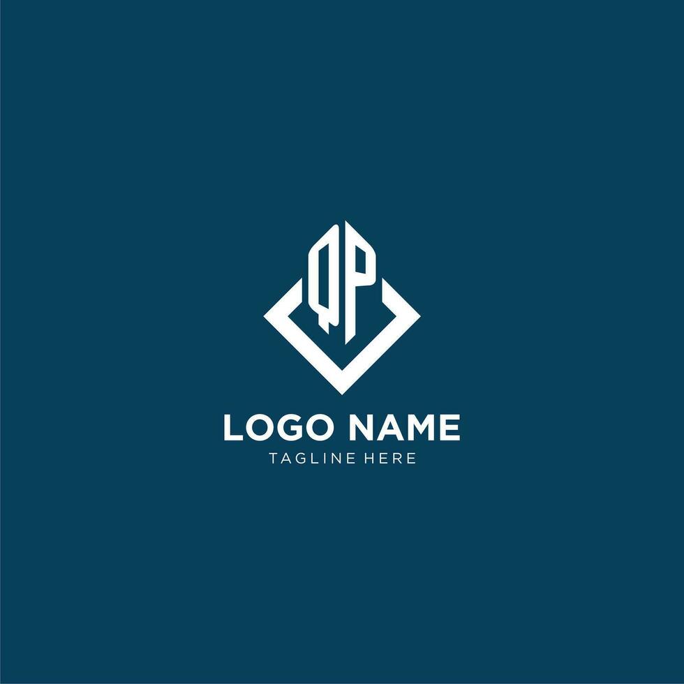 Initial QP logo square rhombus with lines, modern and elegant logo design vector