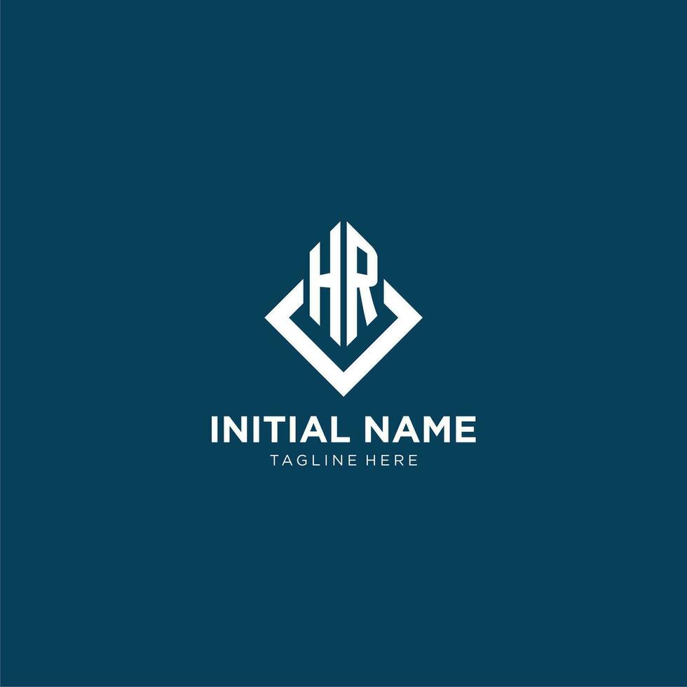 Initial HR logo square rhombus with lines, modern and elegant logo design vector