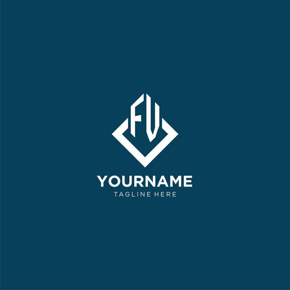 Initial FV logo square rhombus with lines, modern and elegant logo design vector