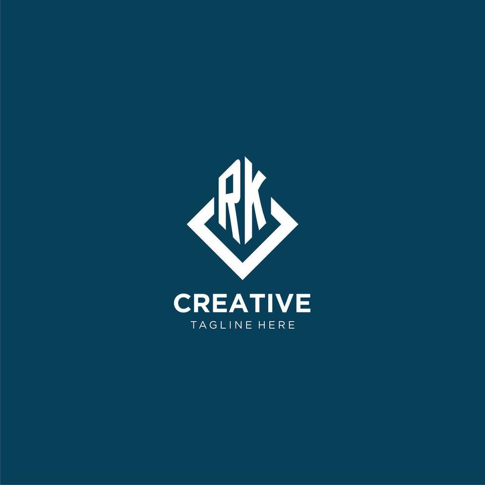 inicial rk logo cuadrado rombo con líneas, moderno y elegante logo diseño vector