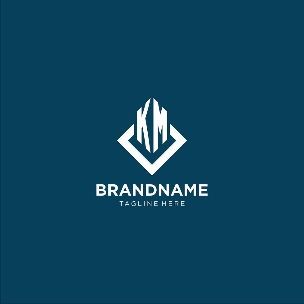Initial KM logo square rhombus with lines, modern and elegant logo design vector