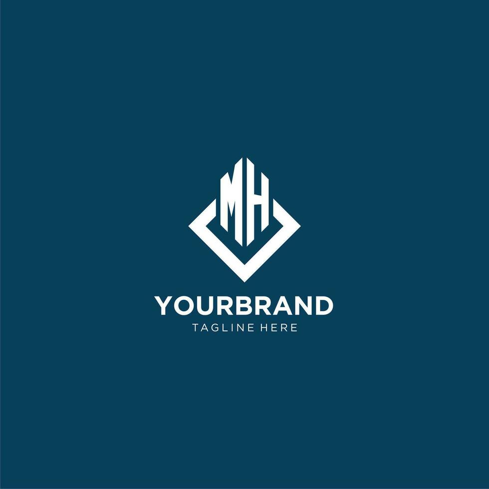 Initial MH logo square rhombus with lines, modern and elegant logo design vector