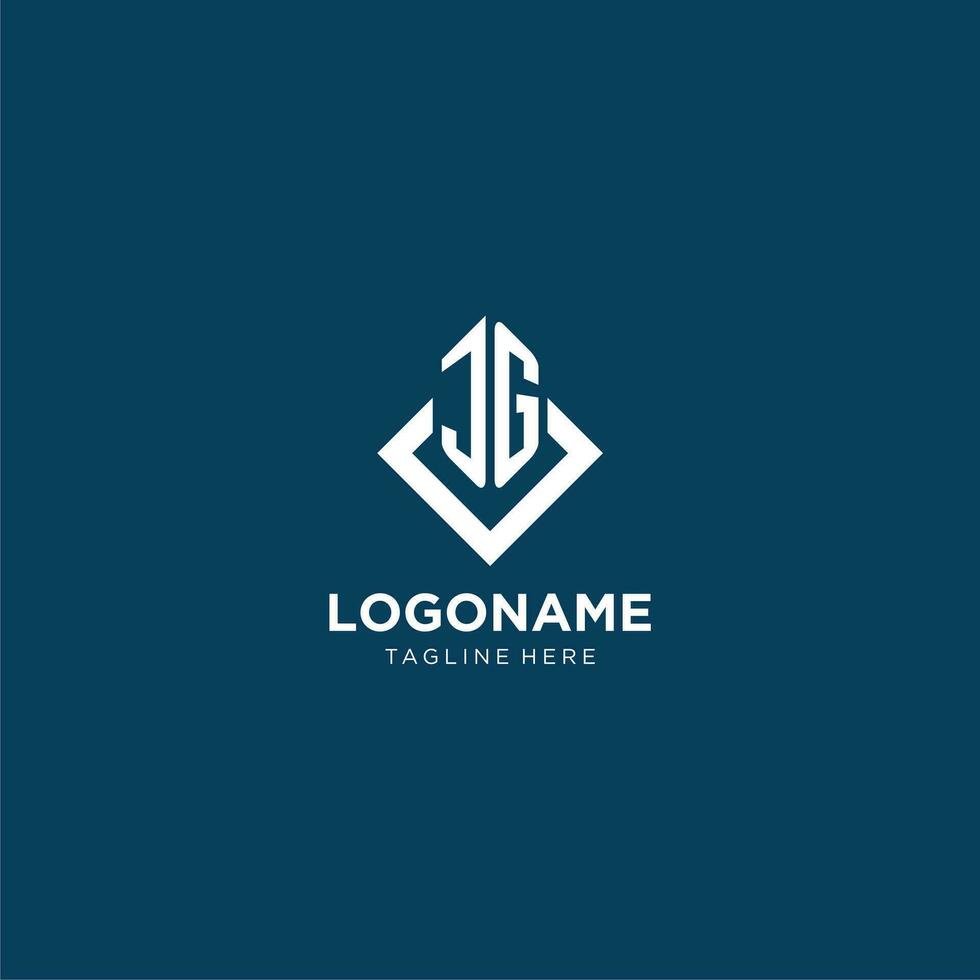 Initial JG logo square rhombus with lines, modern and elegant logo design vector