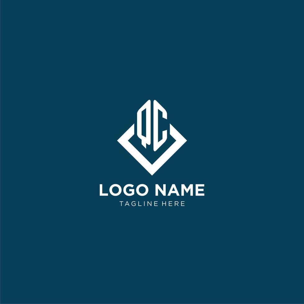 Initial QC logo square rhombus with lines, modern and elegant logo design vector