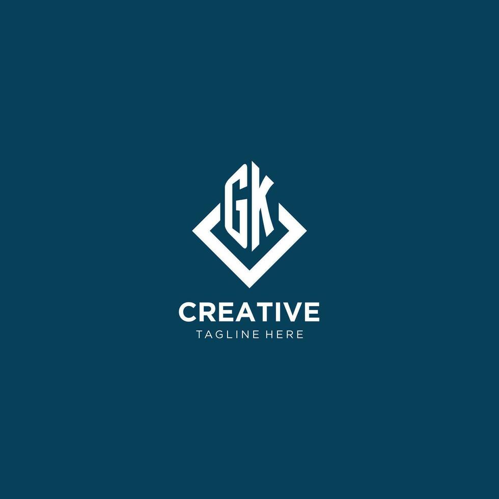 inicial G k logo cuadrado rombo con líneas, moderno y elegante logo diseño vector