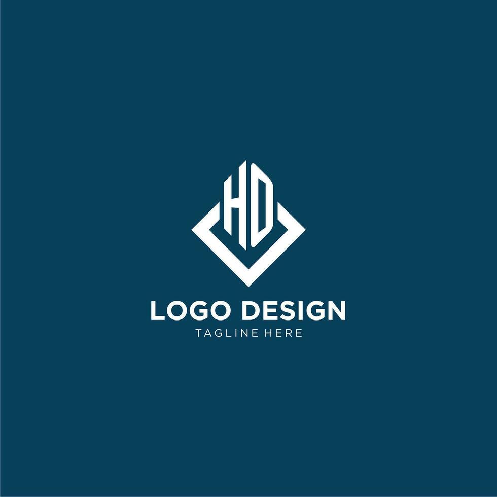 inicial Ho logo cuadrado rombo con líneas, moderno y elegante logo diseño vector