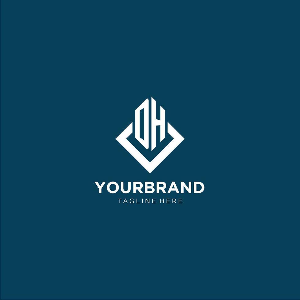 Initial DH logo square rhombus with lines, modern and elegant logo design vector