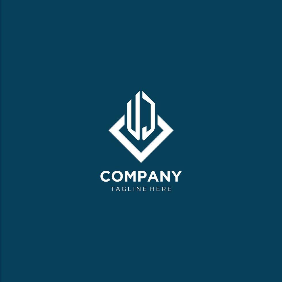Initial UJ logo square rhombus with lines, modern and elegant logo design vector