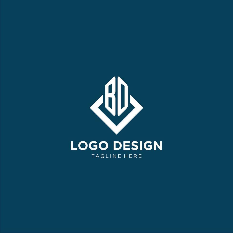 inicial bo logo cuadrado rombo con líneas, moderno y elegante logo diseño vector