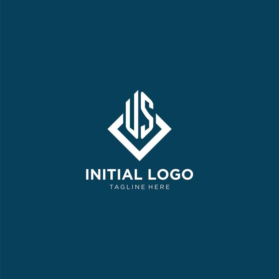 Initial US logo square rhombus with lines, modern and elegant logo design vector