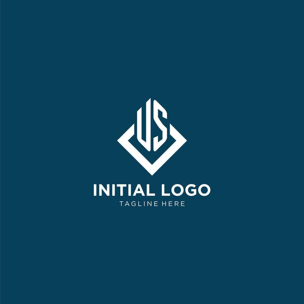 inicial nosotros logo cuadrado rombo con líneas, moderno y elegante logo diseño vector