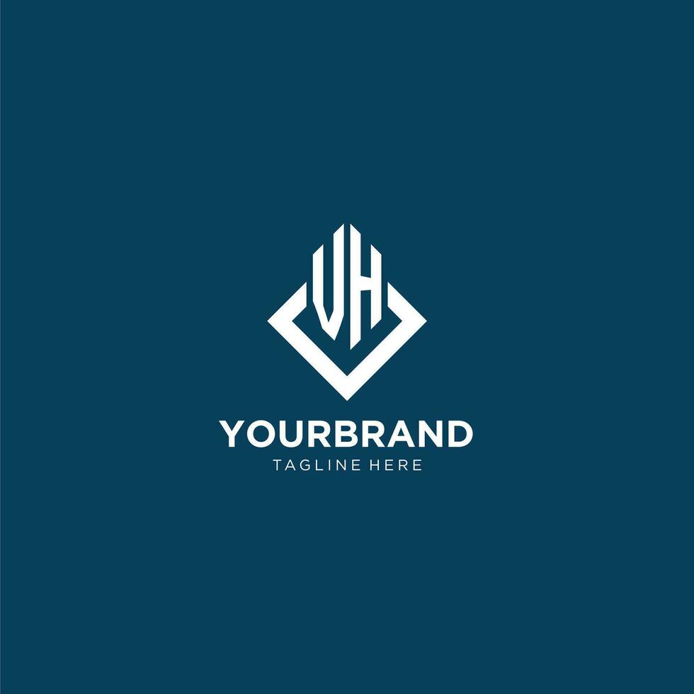 inicial vh logo cuadrado rombo con líneas, moderno y elegante logo diseño vector